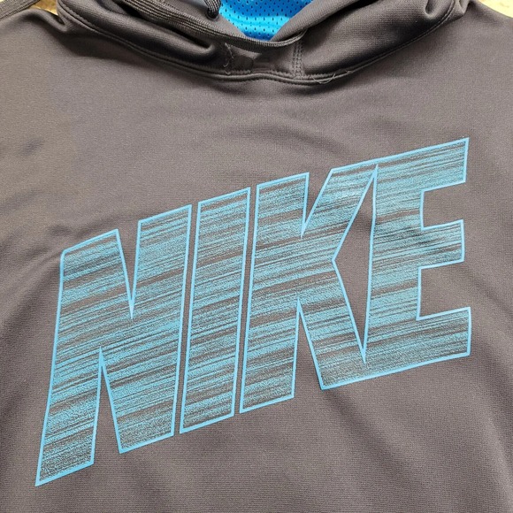 Nike Hoodie Mens Small Blue Therma-Fit Spellout Logo‎ Pockets Casual Outdoors - Picture 3 of 11
